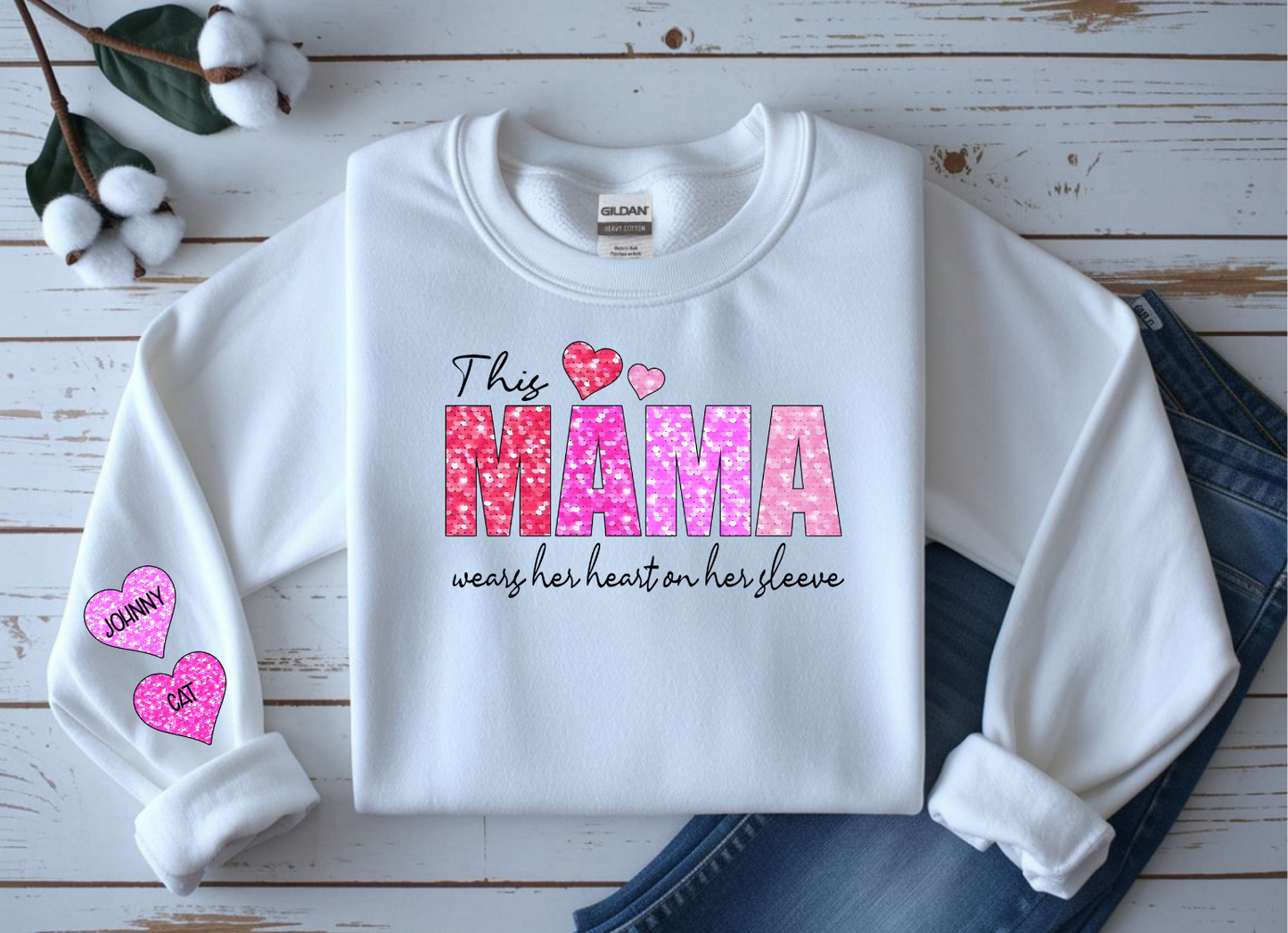 Mama Heart on Sleeve Crewneck Sweatshirt