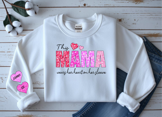 Mama Heart on Sleeve Crewneck Sweatshirt